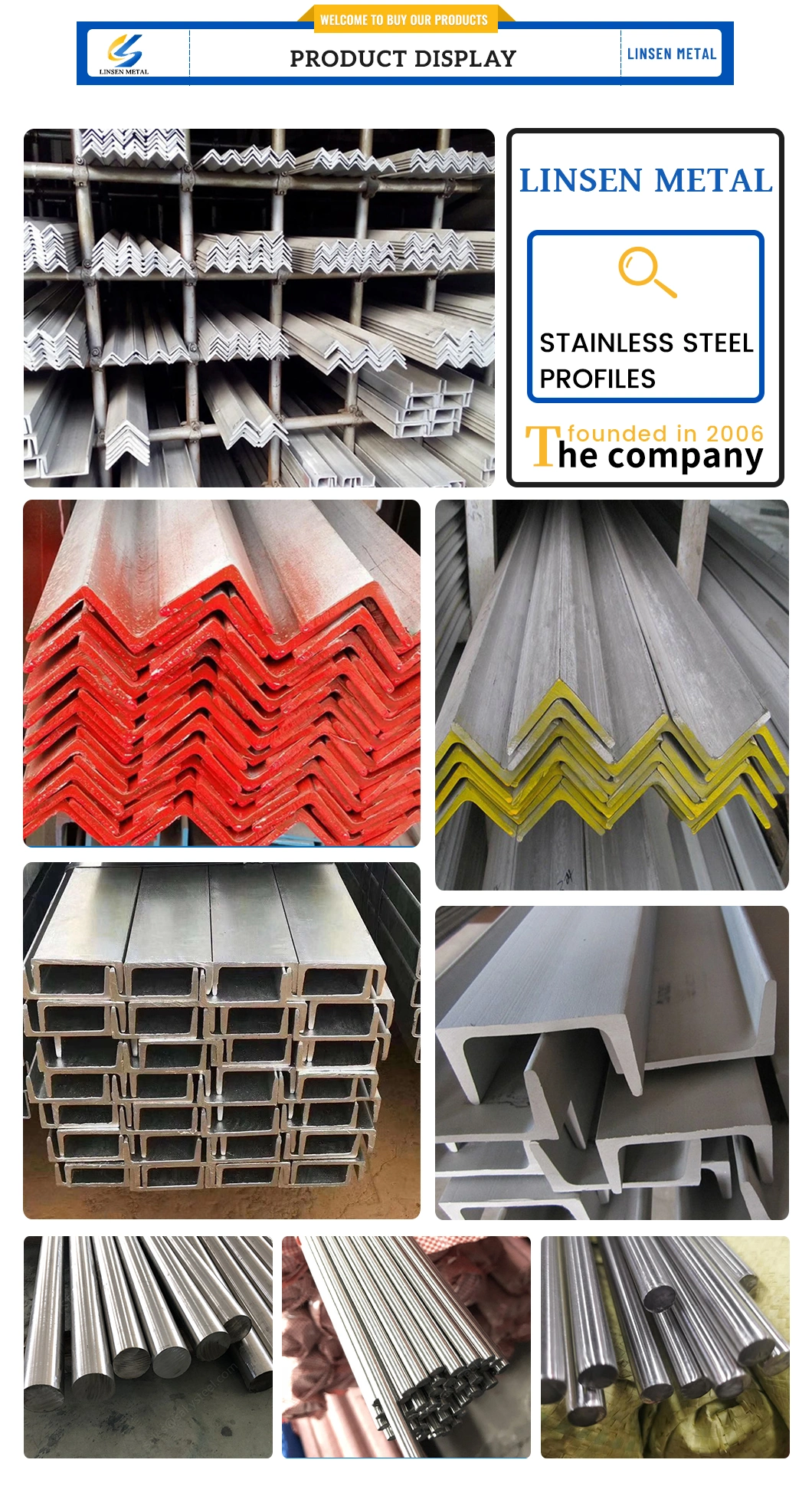 201 301 303 304 304L 316 316L 321 310S 410 430 Round Square Hex Flat Angle Channel 304 304L Stainless Steel Bar/Rod